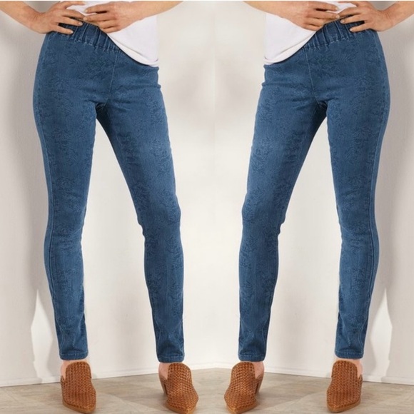 Soft Surroundings Women’s Pull On Skinny Blue Jeans Denim Pants Elastic Waist L - Picture 2 of 15